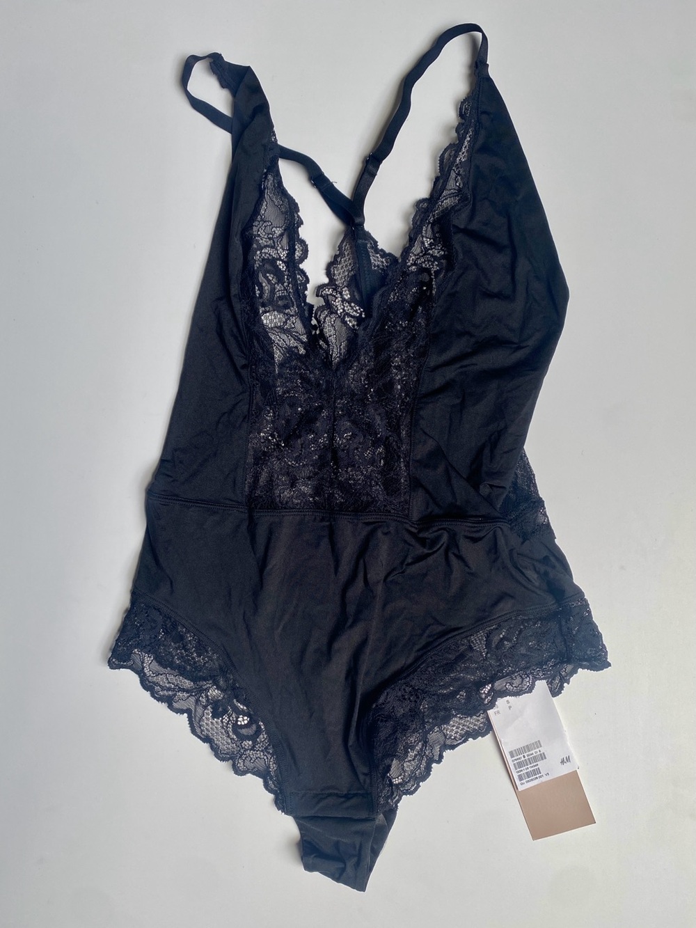 Women’s Lace Trim Black Bodysuit (S)